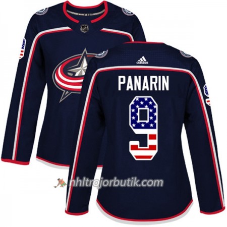 Dame Ishockey Columbus Blue Jackets Tröja Artemi Panarin 9 Adidas 2017-2018 Marinblå USA Flag Fashion Authentic